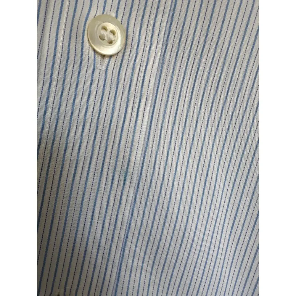 PRADA White & Blue Pinstripe Cotton Button Down Long Sleeve size 44 17 1/2